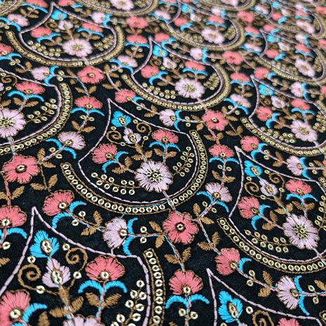 پارچه لینن سوزن دوزی دهلی 125 رنگ 3 مشکی 