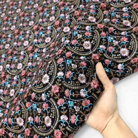 پارچه لینن سوزن دوزی دهلی 125 رنگ 3 مشکی 