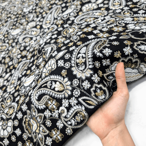 پارچه لینن سوزن دوزی هندی 142 رنگ مشکی 