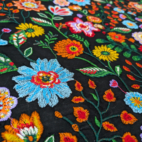 پارچه لینن سوزن دوزی هندی 144 رنگ زمینه مشکی 