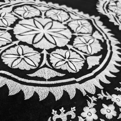 پارچه لینن سوزن دوزی هندی 145 رنگ سفید مشکی 