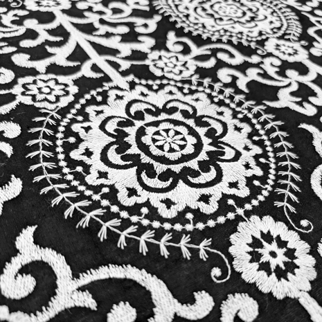 پارچه لینن سوزن دوزی هندی 146 رنگ سفید مشکی 