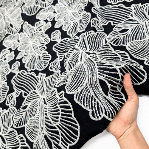 پارچه لینن سوزن دوزی هندی 150 رنگ سفید مشکی 