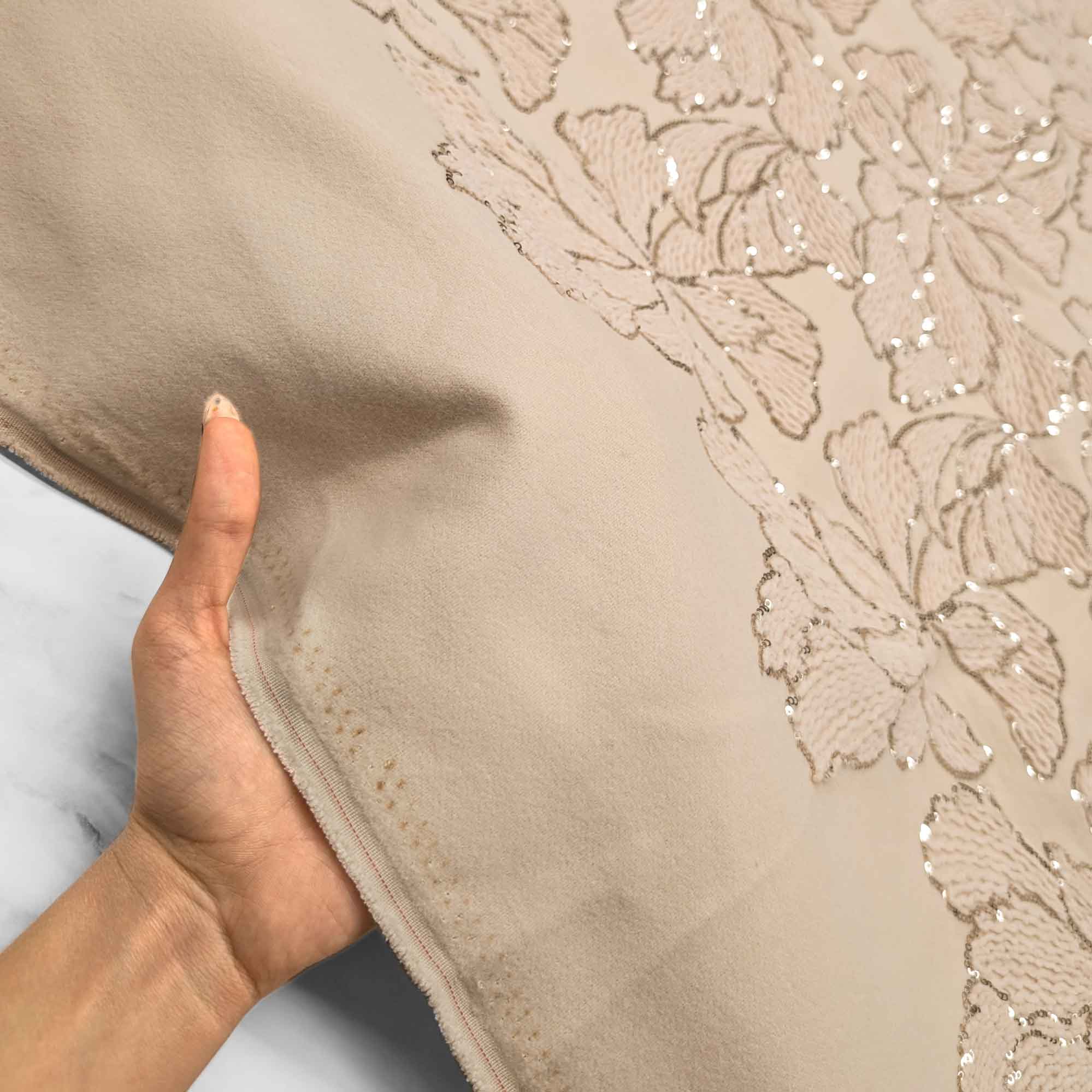 پارچه فوتر کار شده رنگ گلبهی یخی 2 