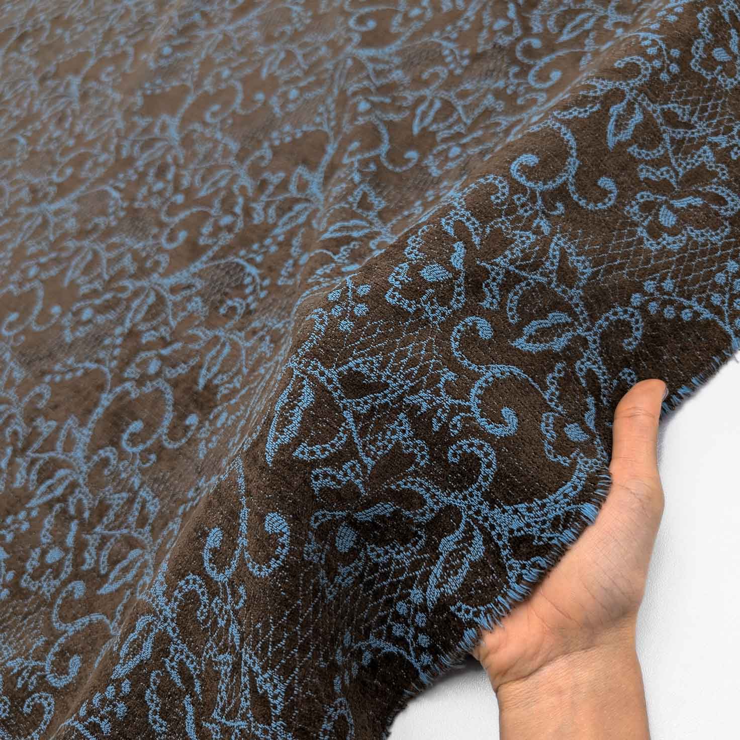پارچه ژاکارد بوکله 223 رنگ شکلاتی آبی 