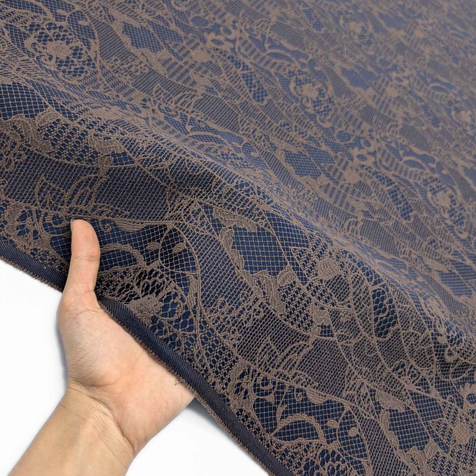 پارچه ژاکارد دانتل ترک رنگ شکلاتی سرمه ای 