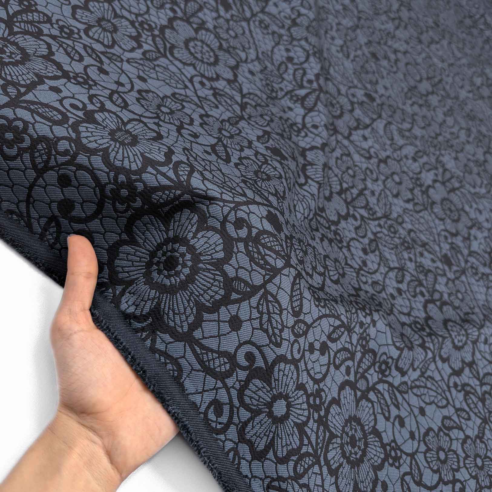 پارچه ژاکارد کتان دورو 227 رنگ طوسی آبی 