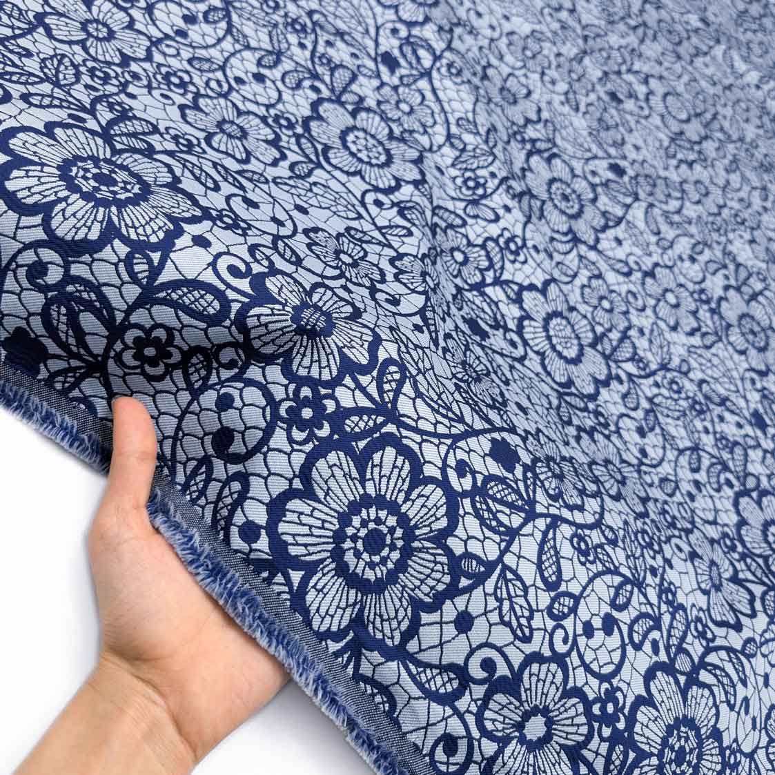 پارچه ژاکارد کتان دورو 227 رنگ سرمه ای آبی 