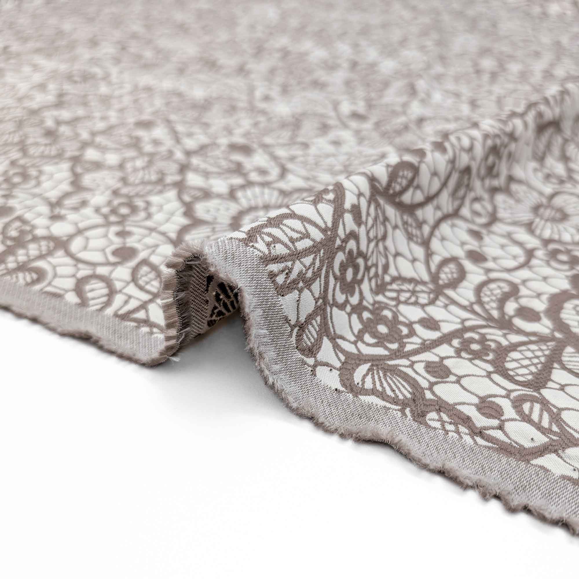 پارچه ژاکارد کتان دورو 227 رنگ کاراملی سفید 