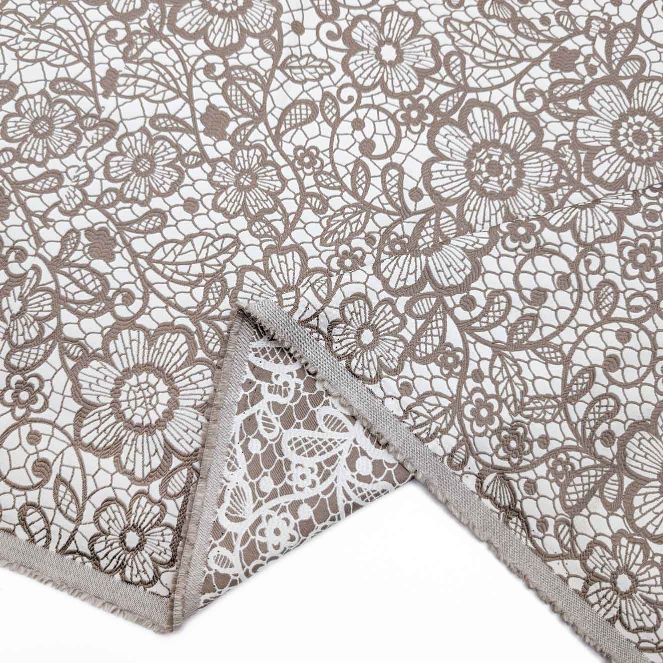 پارچه ژاکارد کتان دورو 227 رنگ کاراملی سفید 