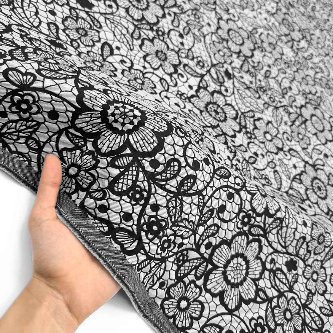 پارچه ژاکارد کتان دورو 227 رنگ سفید مشکی 