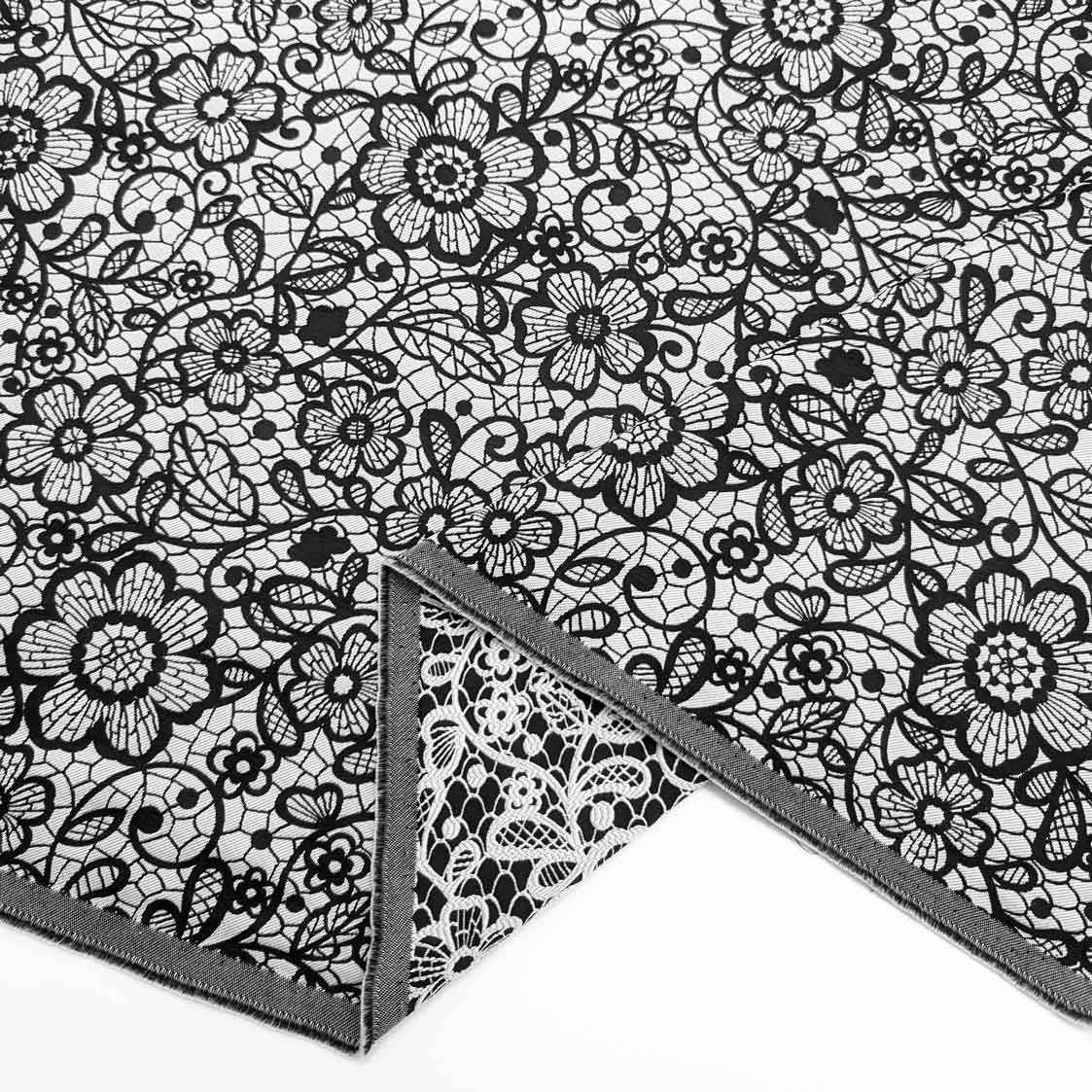 پارچه ژاکارد کتان دورو 227 رنگ سفید مشکی 