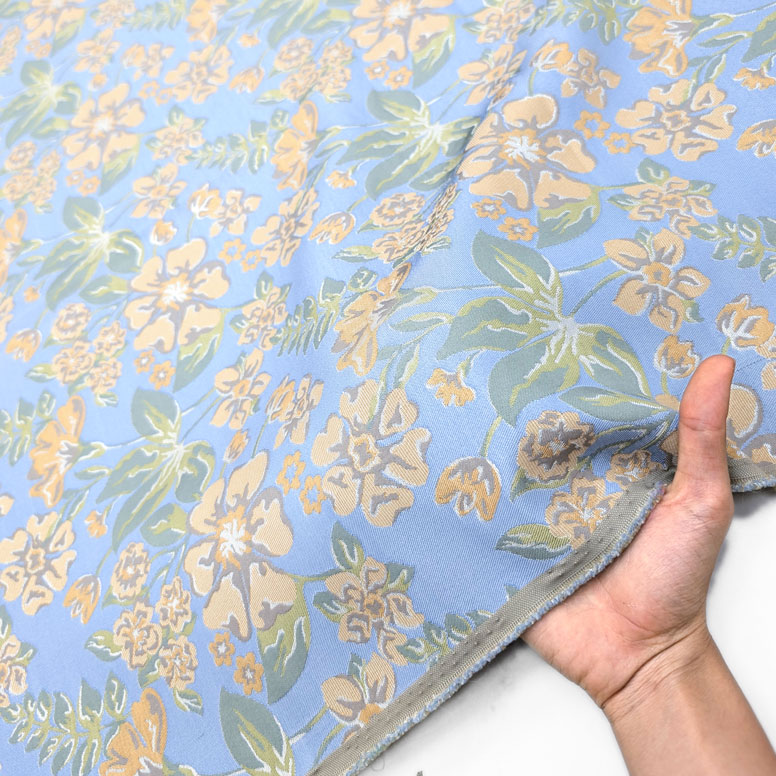 پارچه ژاکارد پنبه  p4071 رنگ آسمانی صورتی 