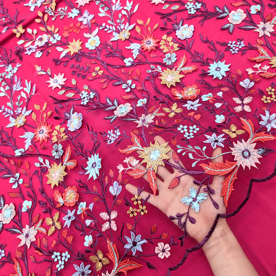 پارچه تور گلدوزی رنگ 1-10 