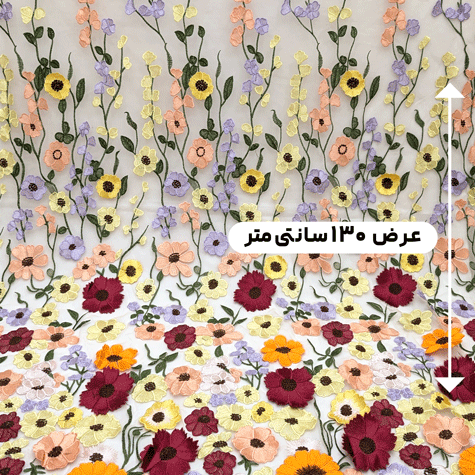 پارچه تور گلدوزی رنگ زمینه گلبهی 