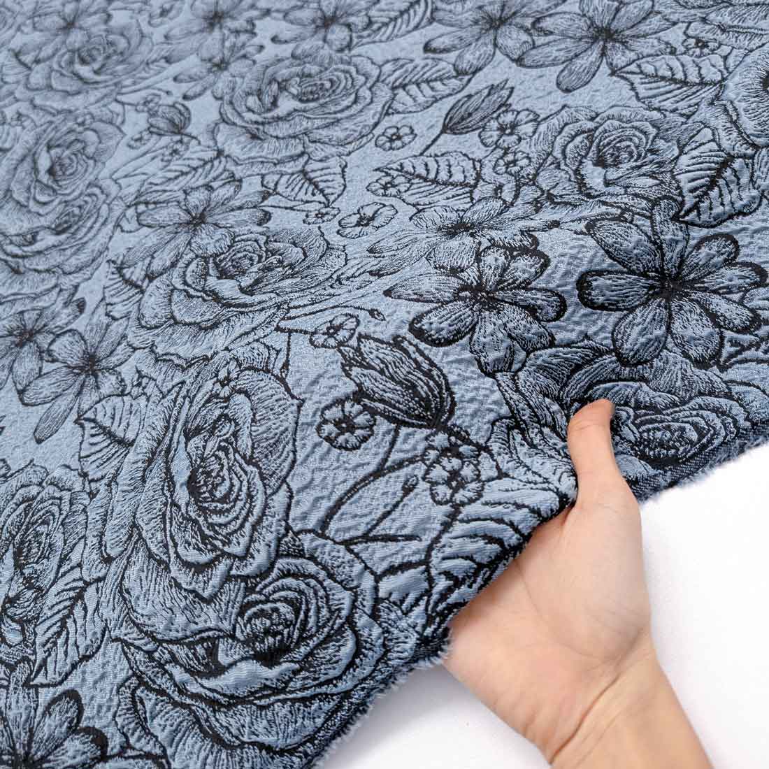 پارچه ژاکارد پفکی ترک 228 رنگ طوسی آبی 