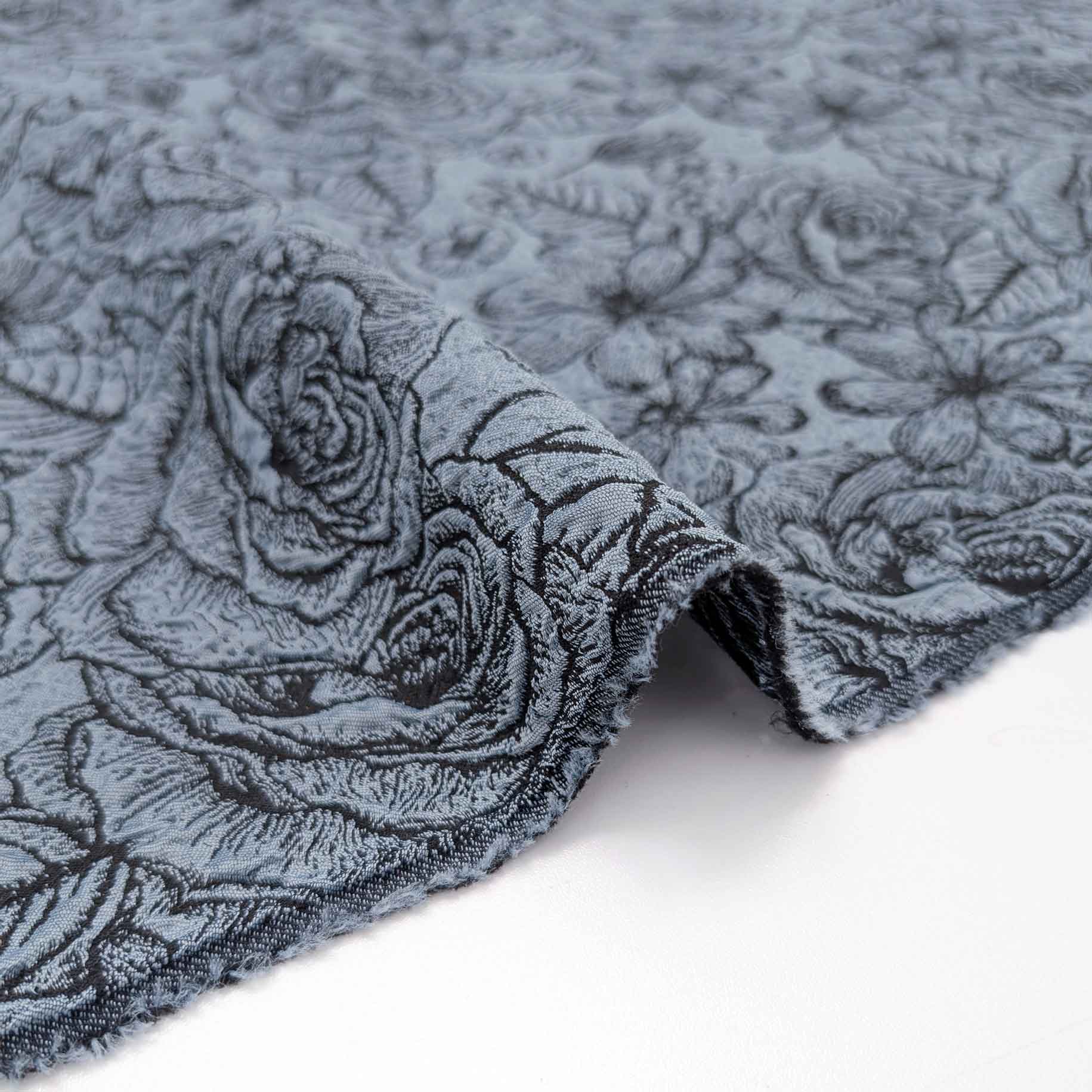 پارچه ژاکارد پفکی ترک 228 رنگ طوسی آبی 