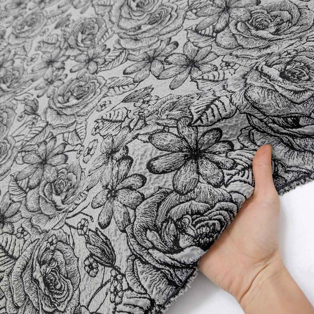 پارچه ژاکارد پفکی ترک 228 رنگ طوسی مشکی 