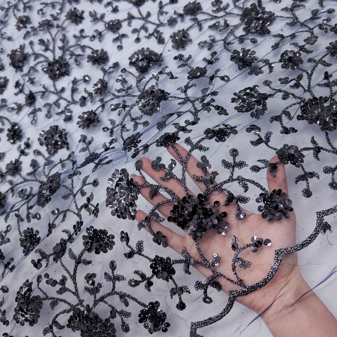 پارچه تور پولک دوزی رنگ 20 سرمه ای 