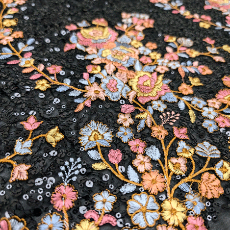 پارچه حریر سوزن دوزی هندی 14 رنگ مشکی 