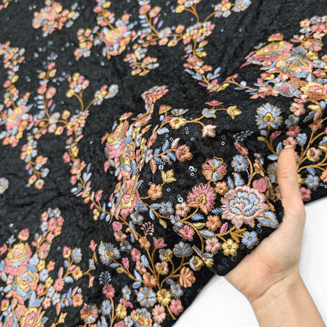 پارچه حریر سوزن دوزی هندی 14 رنگ مشکی 