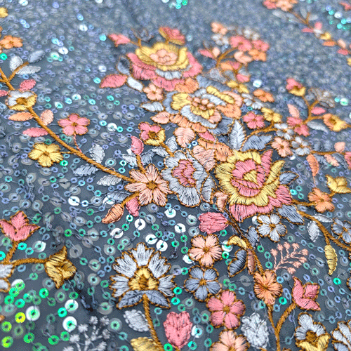 پارچه حریر سوزن دوزی هندی 14 رنگ آبی 