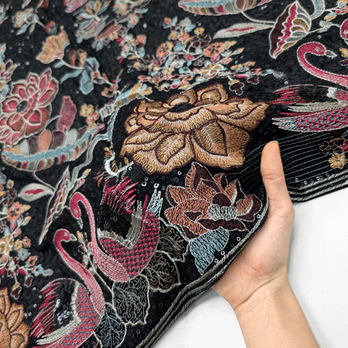 پارچه حریر سوزن دوزی هندی 18 رنگ مشکی 