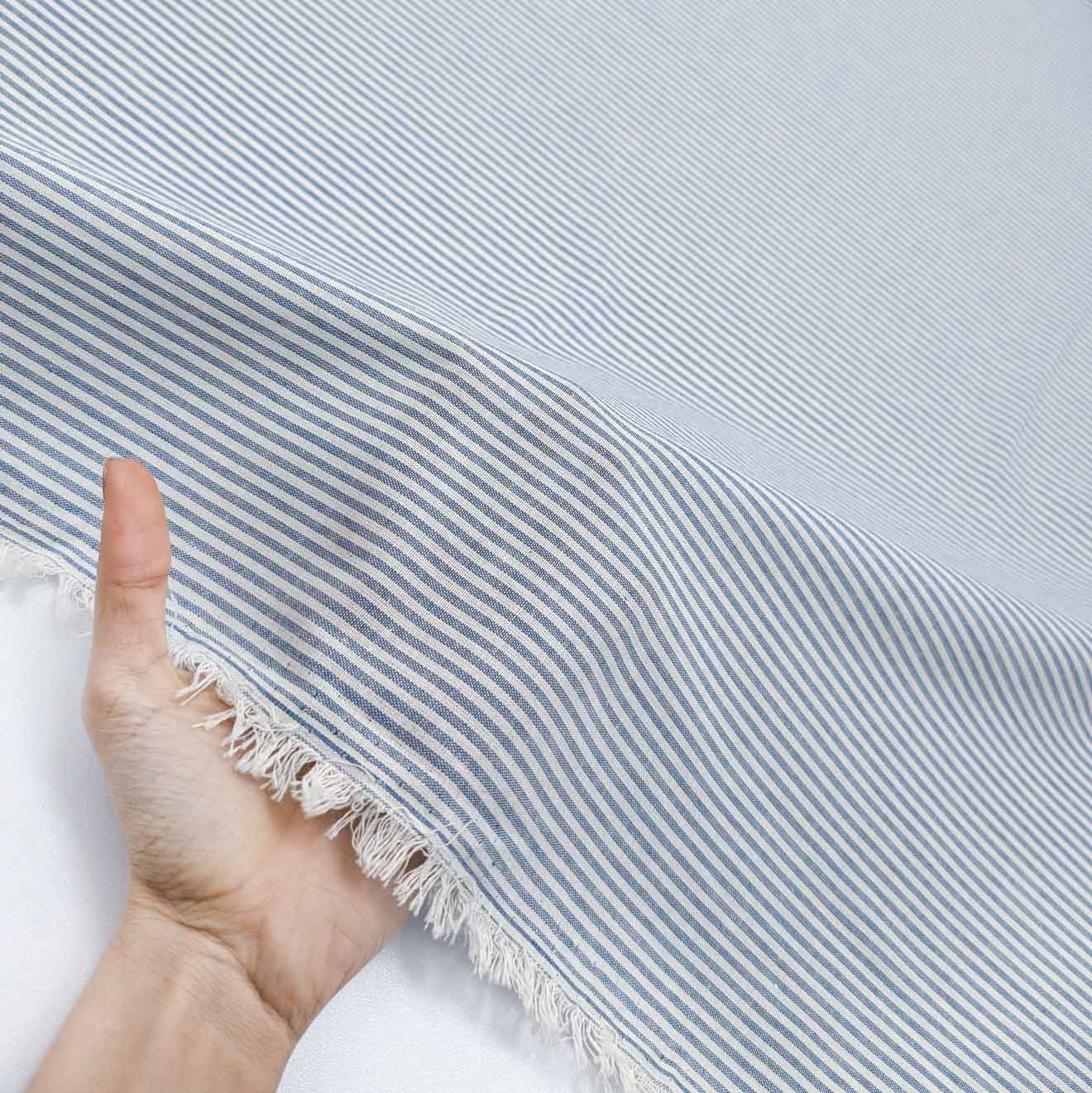 پارچه لینن راه راه ترک رنگ آبی 