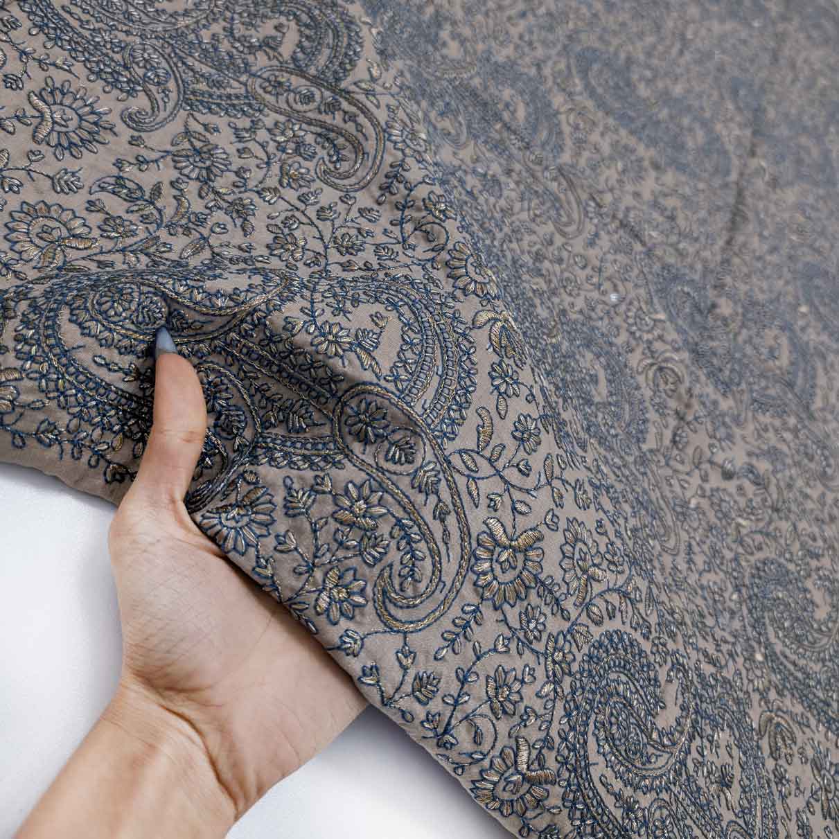 پارچه ابریشم سوزن دوزی هندی رنگ 1-2 