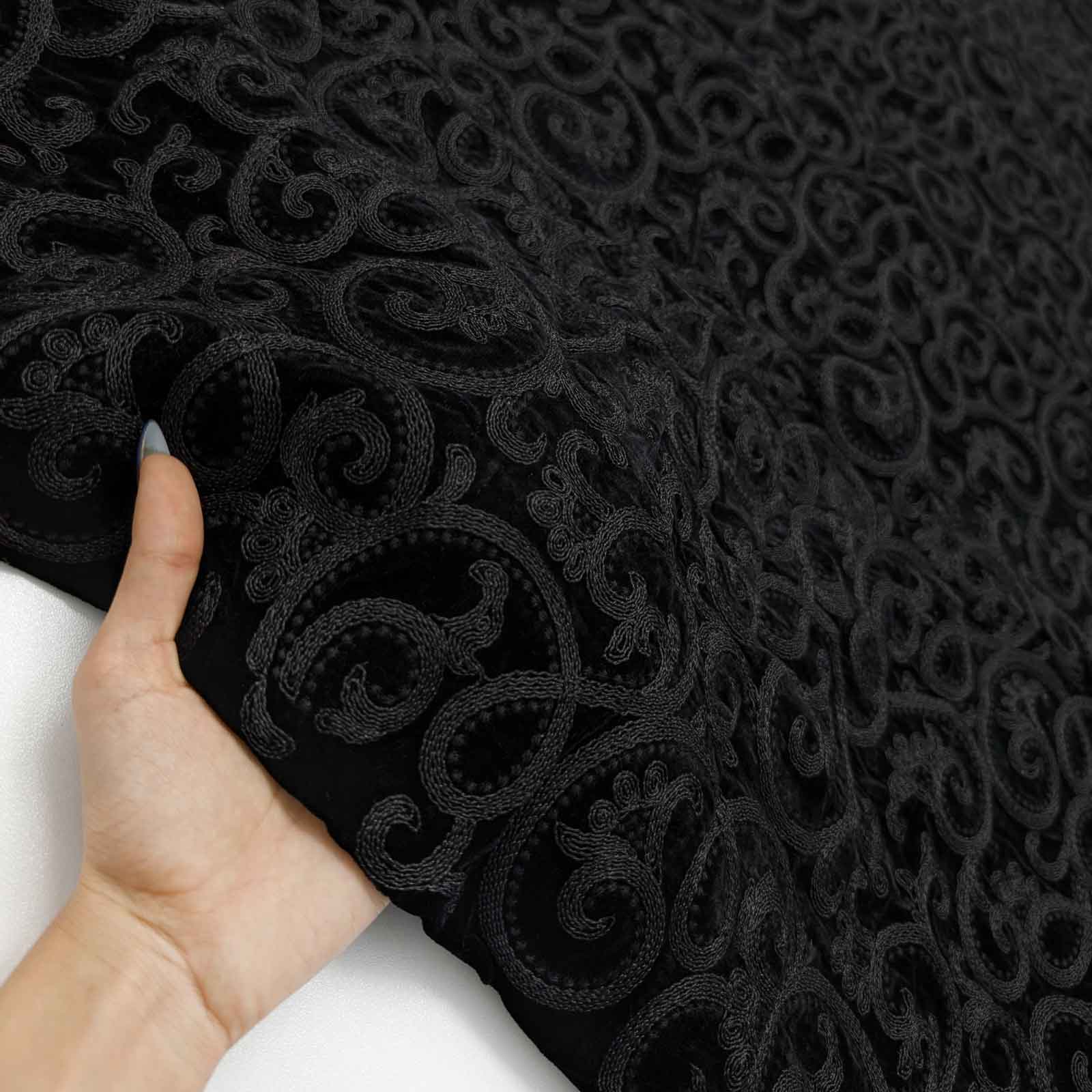 پارچه مخمل سوزندوزی هندی رنگ مشکی 