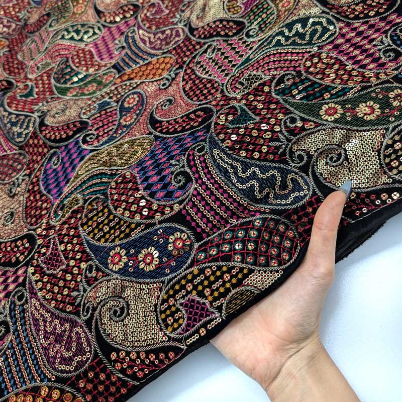 پارچه مخمل سوزندوزی هندی رنگ مشکی 