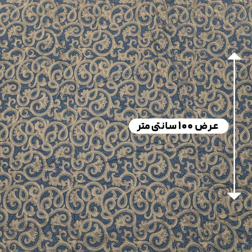 پارچه مخمل سوزندوزی هندی رنگ طوسی آبی 