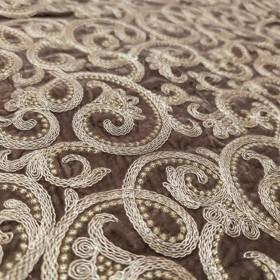 پارچه مخمل سوزندوزی هندی رنگ شکلاتی 