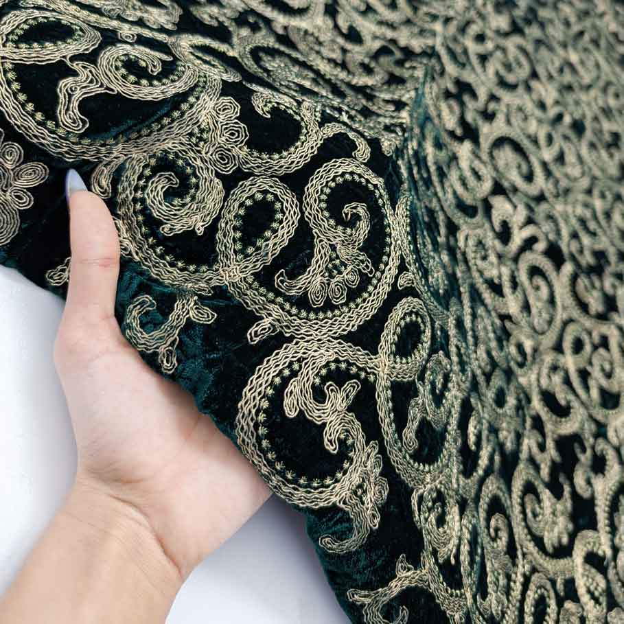 پارچه مخمل سوزندوزی هندی رنگ یشمی 