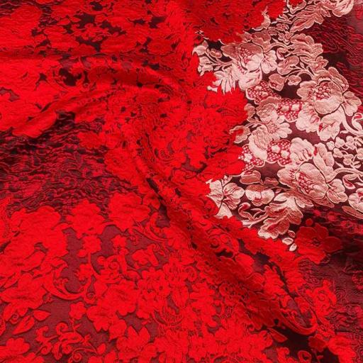 پارچه ژاکارد ارگانزا پنلی فلاور بوک رنگ آلبالویی صورتی چرک 