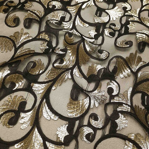 پارچه ژاکارد ارگانزا گیون رنگ مشکی طلایی 