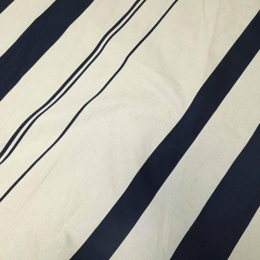 پارچه ژاکارد کتان راه راه رنگ سرمه ای شیری 