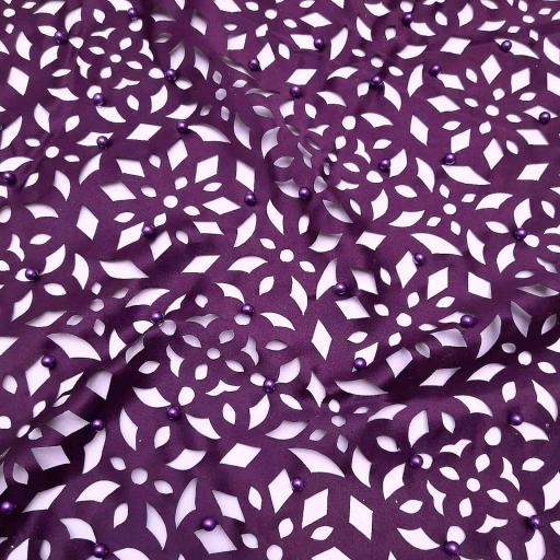 پارچه ساتن لیزکات مرواریددوزی رنگ بنفش 