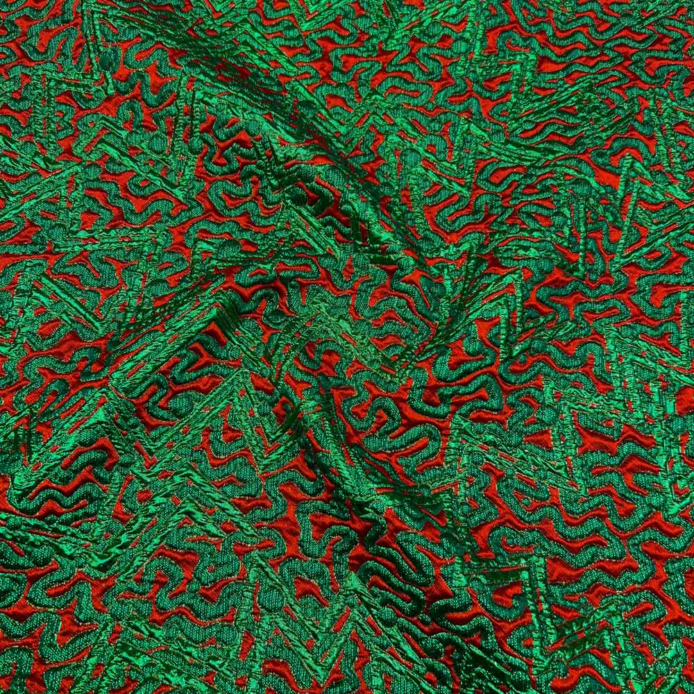 پارچه ژاکارد پفکی ترک لوئیس رنگ قرمز سبز 