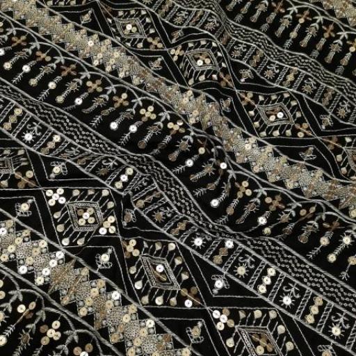 پارچه لینن سوزن دوزی هندی 68 رنگ مشکی طلایی 