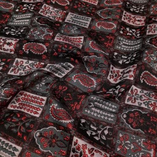 پارچه ژاکارد پفکی ترک مریلا رنگ مشکی قرمز 