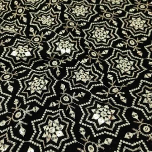 پارچه لینن سوزن دوزی هندی 110 رنگ مشکی طلایی 