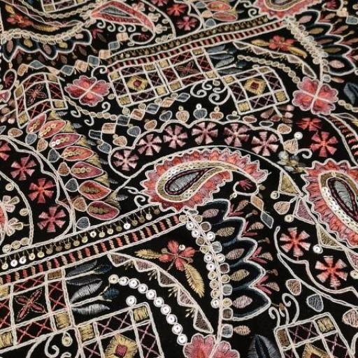 پارچه لینن سوزن دوزی هندی 115 رنگ مشکی 