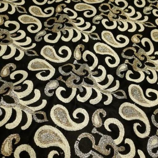 پارچه لینن سوزن دوزی هندی 117 رنگ مشکی طلایی 