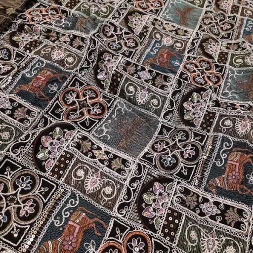 پارچه لینن سوزن دوزی هندی 163 رنگ مشکی 