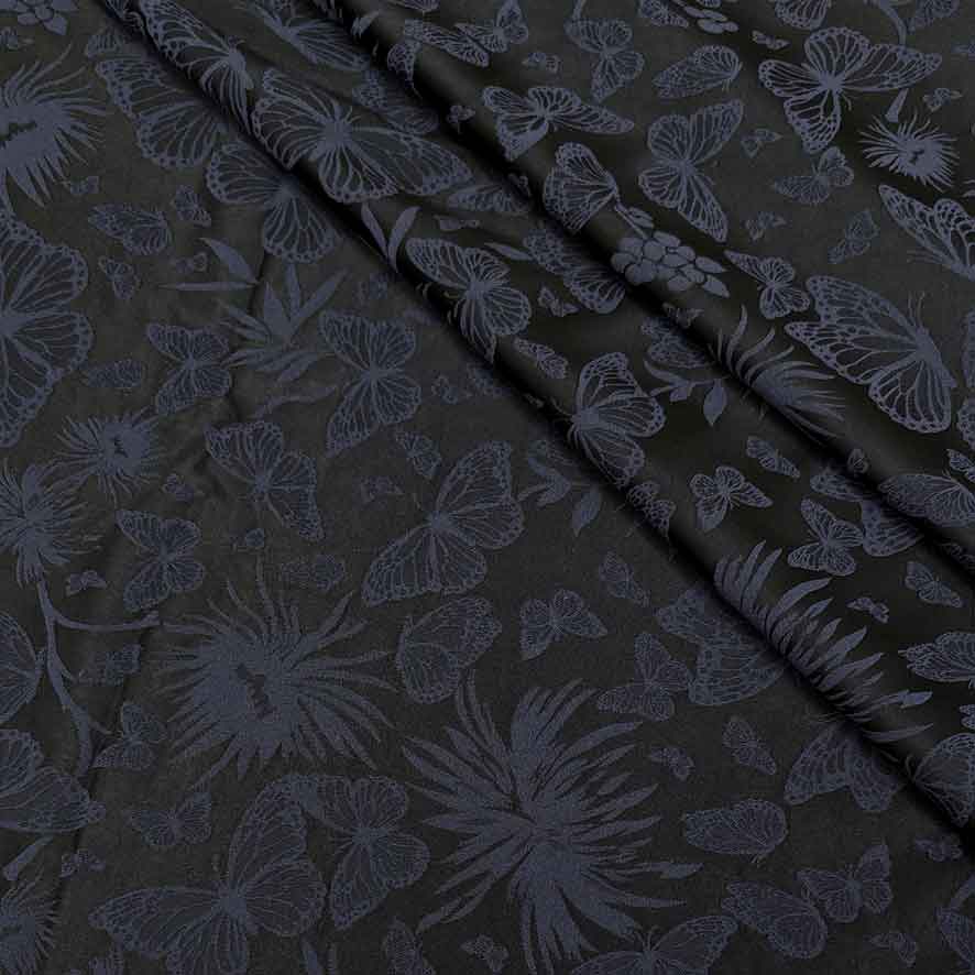 پارچه ژاکارد ابریشم ترک ژانین رنگ سرمه ای مشکی 