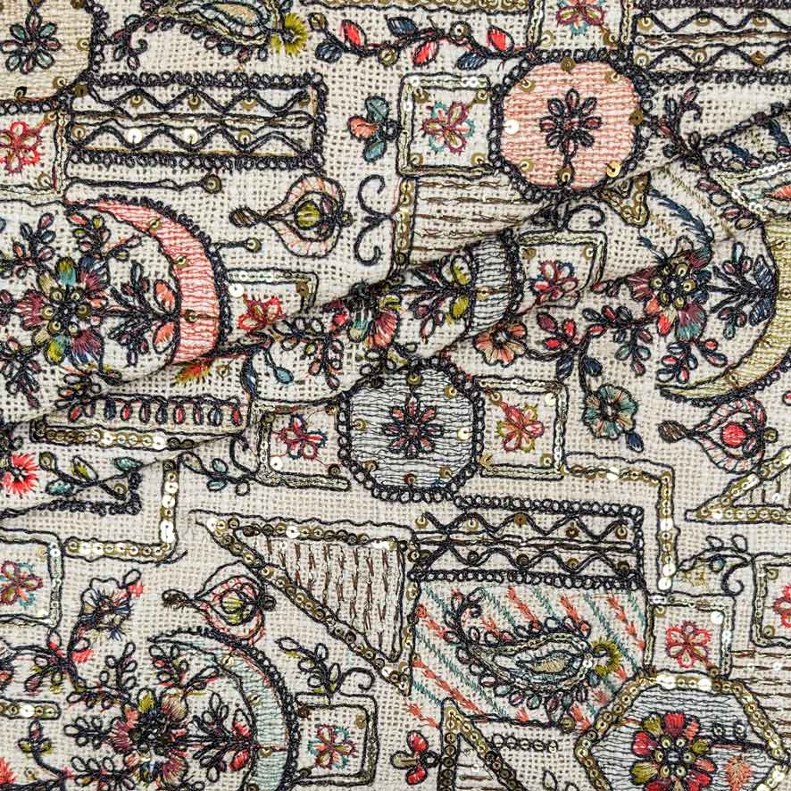پارچه کنفی سوزن دوزی هندی رنگ 1 