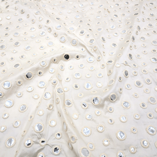 پارچه تافته سوزن دوزی هندی 244 رنگ شیری 