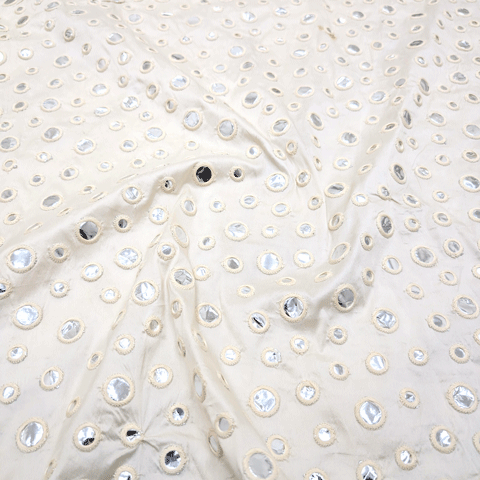 پارچه تافته سوزن دوزی هندی 244 رنگ شیری 