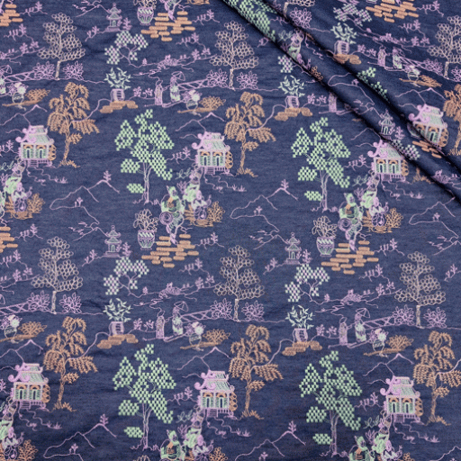 پارچه لینن جین سوزن دوزی رنگ 6-1 